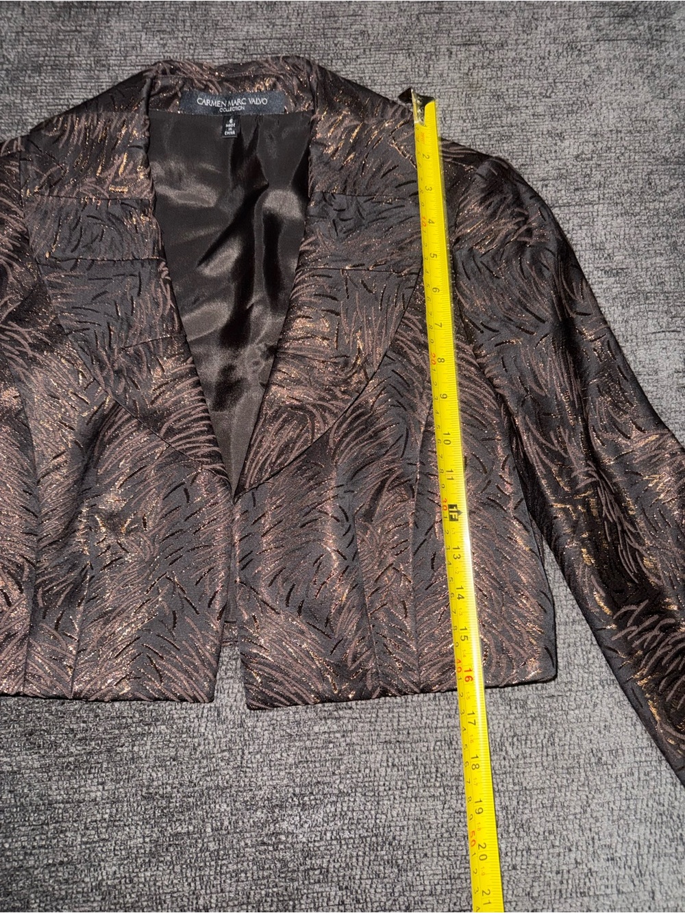 Vintage 90s Carmen Marc Valvo Metallic Brocade Bolero Jacket Size 6 - Picture 5 of 8